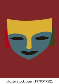 Mayan totem mask, Hawaiian or traditional African mask. Vector illustration in a modern style.