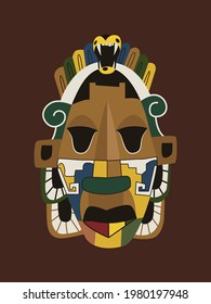 Mayan totem mask, Hawaiian or traditional African mask. Vector illustration in a modern style.