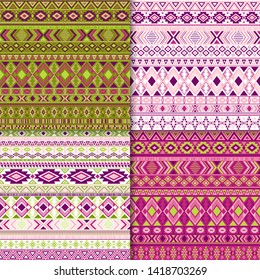 Mayan tribal ethnic motifs geometric patterns set. Bohemian tribal motifs clothing fabric textile ethno prints traditional design. South american folk fashion prints.