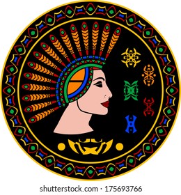 mayan woman and hieroglyphs. vector illustration