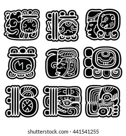 Mayan writing system, Maya glyphs and languge vector design  