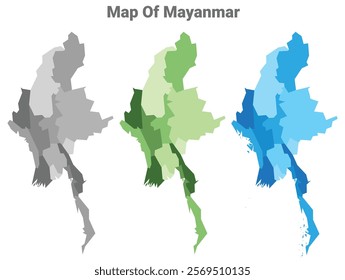 Mayanmar country map in different colors