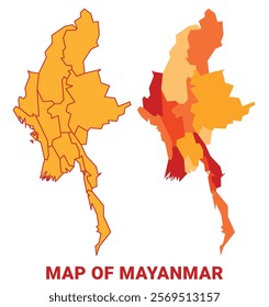 Mayanmar Map Yellow regions orange political map vector