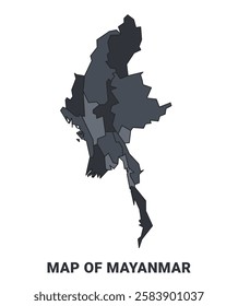 Mayanmar political map border of regions outline vector set