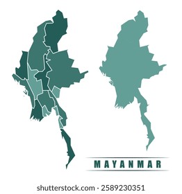 Mayanmar simple flat political map with states border