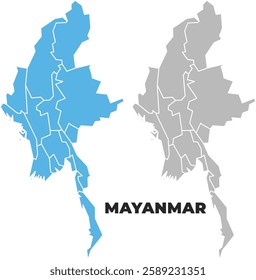 Mayanmar simple maps flat illustration