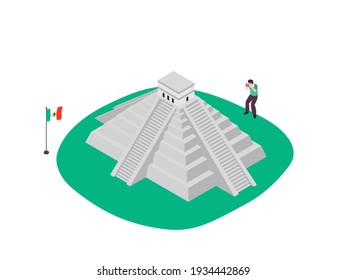 Mayans pyramid landmark 3D isometric vector concept for banner, website, illustration, landing page, flyer, etc