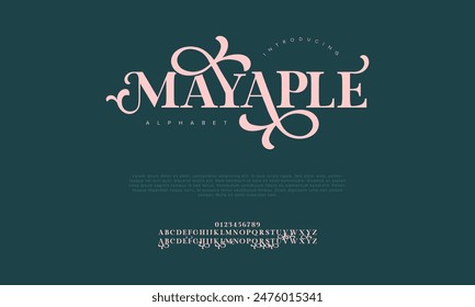 Mayaple premium luxury elegant alphabet letters and numbers. Vintage wedding typography classic serif font decorative vintage retro. creative vector illustration