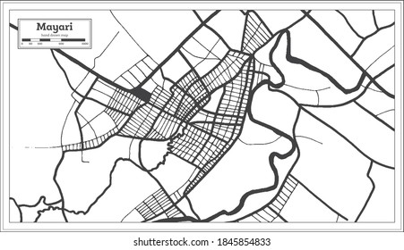 Mapa de la ciudad cubana de Mayari en color blanco y negro en estilo retro. Mapa de esquema. Ilustración vectorial.