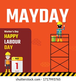 Mayday celebration vector image. Happy labour day. Greeting card, background illustration, sticker and banner design.