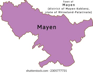 Mayen town map of Mayen-Koblenz district Rhineland-Palatinate state in Germany. Vectored