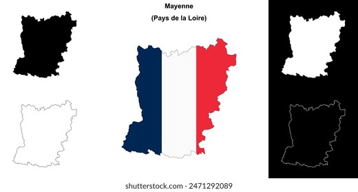 Mayenne department outline map set