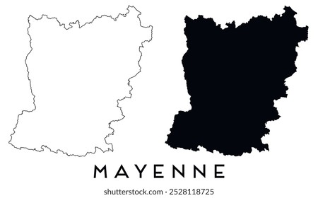 Mayenne Kartenkontur und schwarze Silhouette Vektor