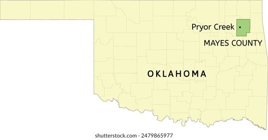 Mayes County and city of Pryor Creek location on Oklahoma state map