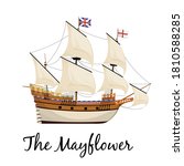 The Mayflower ship. Pilgrim ship. Cartoon vector illustration for Thanksgiving day holiday.