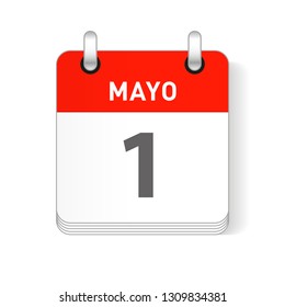 Mayo 1, May 1 date visible on a page a day organizer calendar in spanish Language
