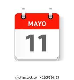 Mayo 11, May 11 date visible on a page a day organizer calendar in spanish Language