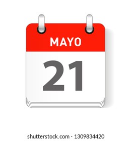 Mayo 21, May 21 date visible on a page a day organizer calendar in spanish Language