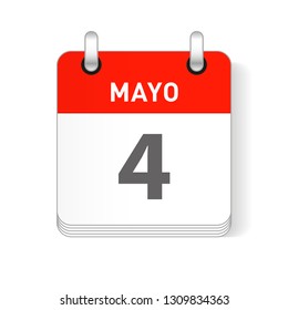 Mayo 4, May 4 date visible on a page a day organizer calendar in spanish Language