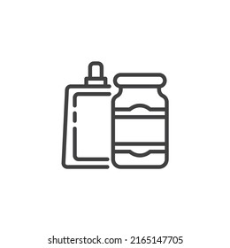 Icono de la línea del frasco de Mayo. signo de estilo lineal para concepto móvil y diseño web. Icono vectorial del contorno de la salsa mayonesa. Símbolo, ilustración del logotipo. Gráficos vectoriales