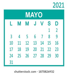 Mayo Mai. Fünfte Seite des Sets. Kalender 2020, Vorlage. Die Woche beginnt am Montag Montag. Vektorgrafik 