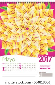 Mayo -May in Spanish language- wall calendar 2017 template with abstract floral design, ready for printing. Size: 297mm x 420mm. Format vertical. Spanish version