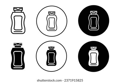 Mayo sauce bottle icon. Mayonnaise sauce bottle container symbol set. Plastic food seasoning squeeze ketchup bottle vector sign. Mayo cream  line logo