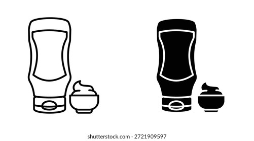 Mayo Molho Bottle Ícone Set. Símbolo do vetor Mayo em estilo preto preenchido e contornado.