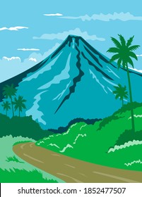 Mayon Volcano or Mount Mayon in the Province of Albay in Bicol Philippines WPA Poster Art Color