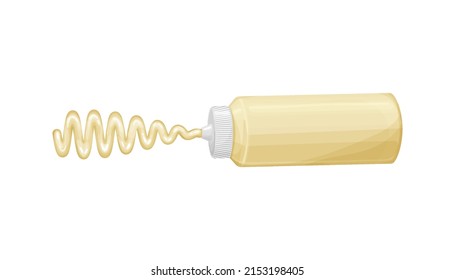 Mayonnaise bottle with wavy splash stripe.Vector flat illustration of white sauce in realistic style.Isolated oh white background.