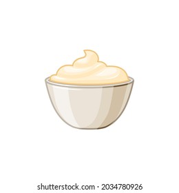 Mayonnaise bowl on a white isolated background. icon. Sauce. Vector cartoon illustration.