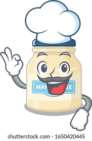Mayonnaise cartoon character working as a chef and wearing white hat