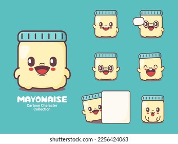 caricatura de mayonesa. ilustración vectorial con expresiones diferentes