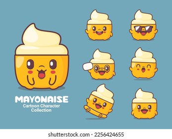 caricatura de mayonesa. ilustración vectorial con expresiones diferentes