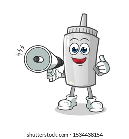 mayonnaise hold handy loudspeaker mascot vector cartoon illustration