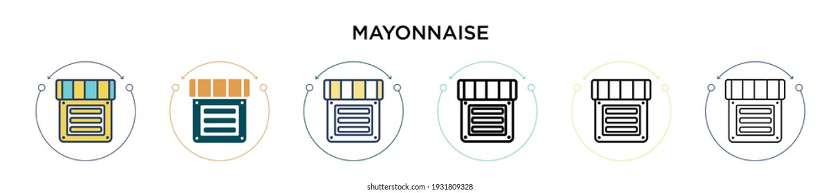 Mayonnaise icon in filled, thin line, outline and stroke style. Vector illustration of two colored and black mayonnaise vector icons designs can be used for mobile, ui, web