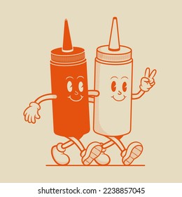 Mayonnaise and Ketchup Character, Retro Mascot Character