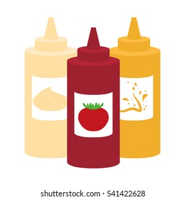 mayonnaise ketchup mustard sauce bottle fast food related icon image vector illustration design 