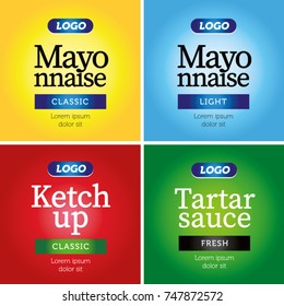 Mayonnaise, ketchup, tartar sauce packaging design concept