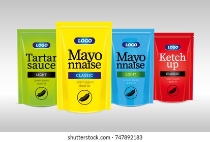 Mayonnaise, ketchup, tartar sauce packaging design concept