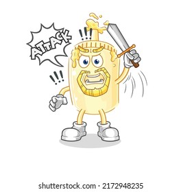 the mayonnaise knights attack with sword. cartoon mascot vector