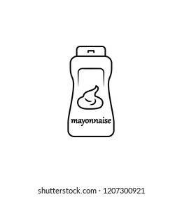 mayonnaise linear vector icon, container with cap and label, plastic pot with provencal sauce close-up , jar mayonnaise french cuisine for salad.