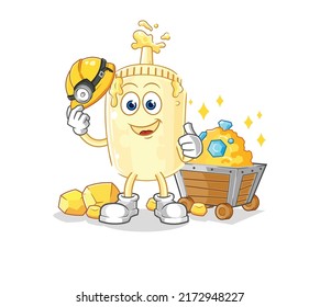 the mayonnaise miner with gold character. cartoon mascot vector