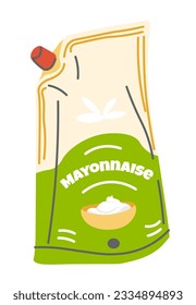 Mayonnaise product package, isolated organic and natural ingredient for salad dressing, meal preparation and cooking. Tasty and delicious addition, shop or store advertisement. Vector in flat style