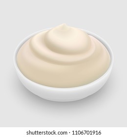 Mayonnaise sauce in bowl isolated on white background