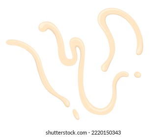 Mayonnaise sauce cream stains flowing drops vector illustration isolated on white background