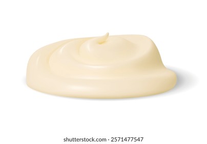 Mayonnaise sauce creamy dollop, white swirl with smooth glossy texture. Isolated realistic 3d vector culinary ingredient, dressing drip, food splatter. Mousse, yoghurt, cream or dairy product drop