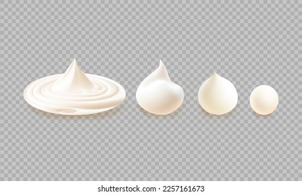 Mayonnaise sauce differents forms.Liquid mayonnaise on transparent background.Spreading cheese, cream, milk, cream or yogurt.