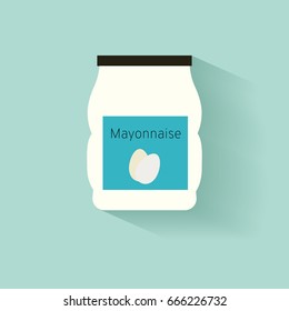 Mayonnaise sauce in glass jar. Vector modern illustration.
