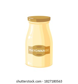Mayonnaise sauce jar with lid, traditional japanese condiment, vector illustration cartoon icon isolated on white background.